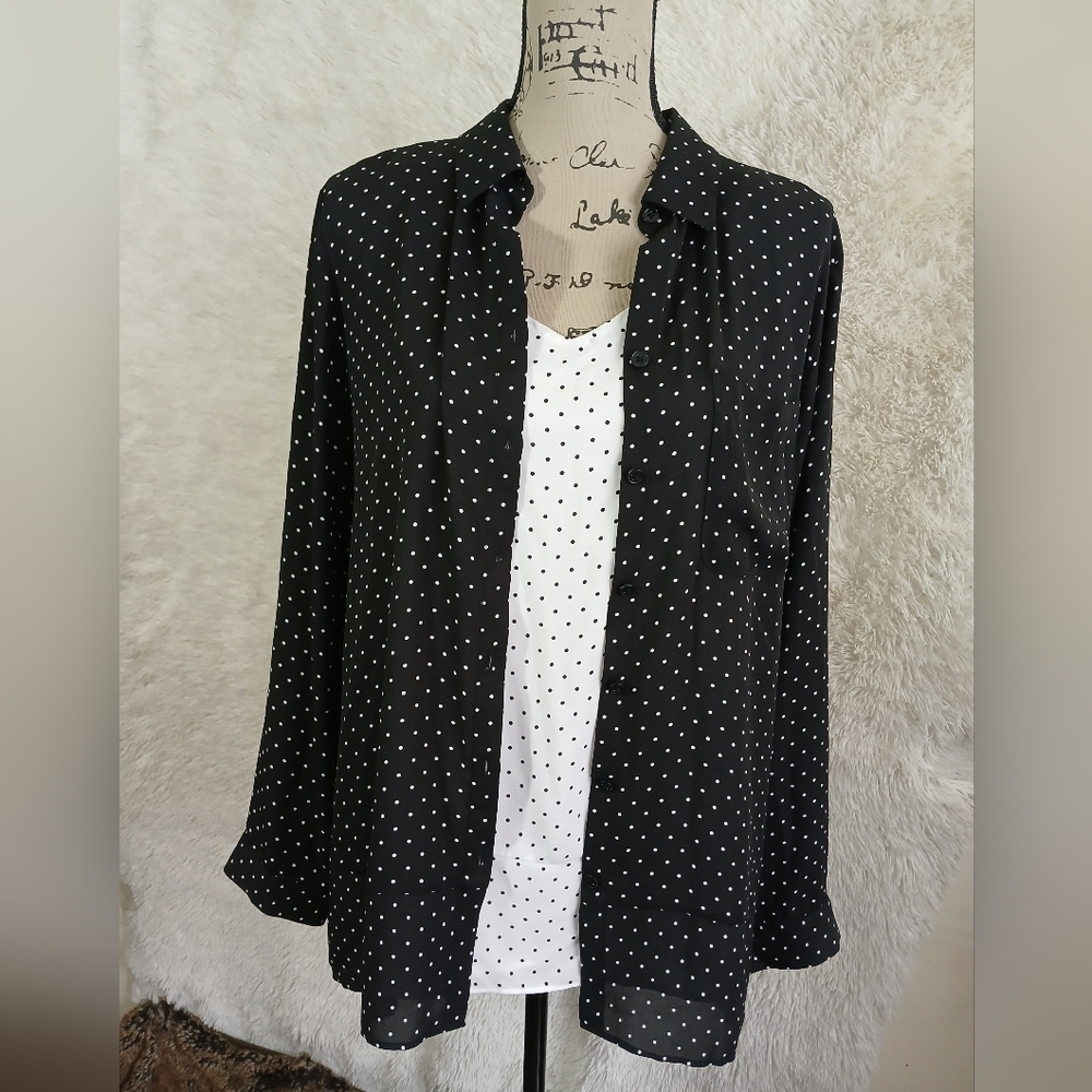 🚫SOLD🚫CHICO'S Womens Dot-Print Twinset Shirt Top